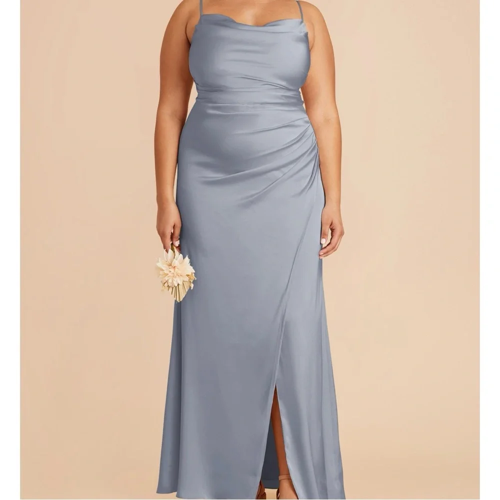 Birdy Grey Matte Satin Dusty Blue Bridesmaid Dress - Picture 4 of 6